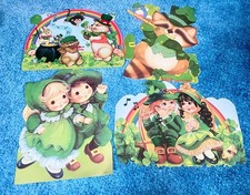 Vintage Kitschy St Patricks Day Paper Die Cut Decorations Set of Four Holidays