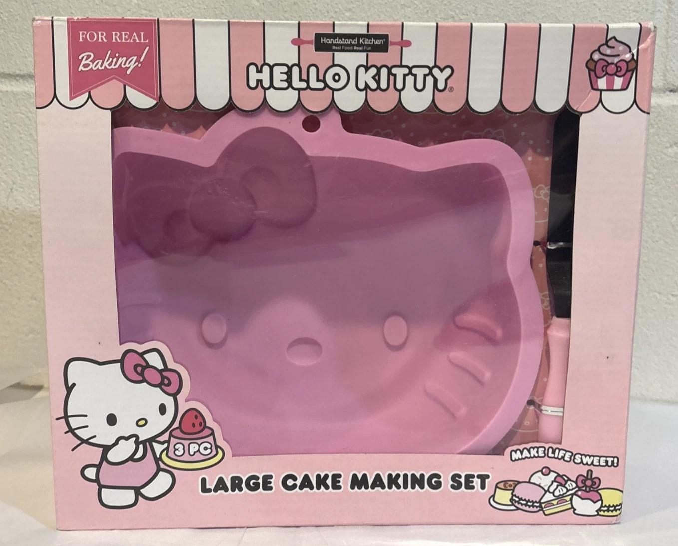 Hello Kitty Large Cake Making Set 3 Piece Silicone Mold Spatula Recipe Booklet