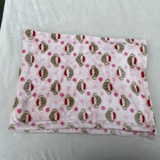 Baby Starters Sock Monkey Face pink Dots polkadots Plush Blanket Lovey 30"x40"