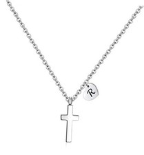 Tiny Cross Necklace for Girls  Heart Initial Necklace Women Heart Silver R