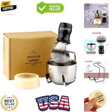 Synthetic Badger Hair Shaving Brush,Stainless Steel Shaving Stand and Bowl,Go...