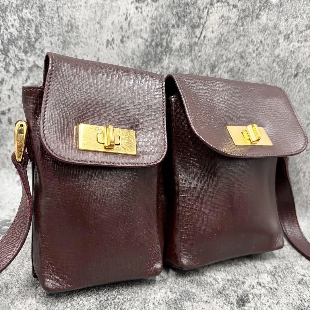 Gucci Sac Body Cuir Pochette Taille Bordeaux Marron Femme 15,5x23cm Bon État