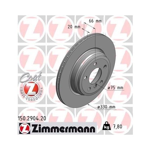 Zimmermann 150.2904.20 Bremsscheibe Hinterachse FüR Bmw Bmw (Brilliance)-image