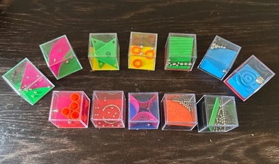 Brain Teaser Steel Bead Plastic Clear Cube Box Game Skill Challenge Lot Of 12