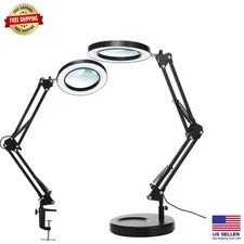 10X Glass Magnifier with Dimmable LED Light & Secure Clamp - Black