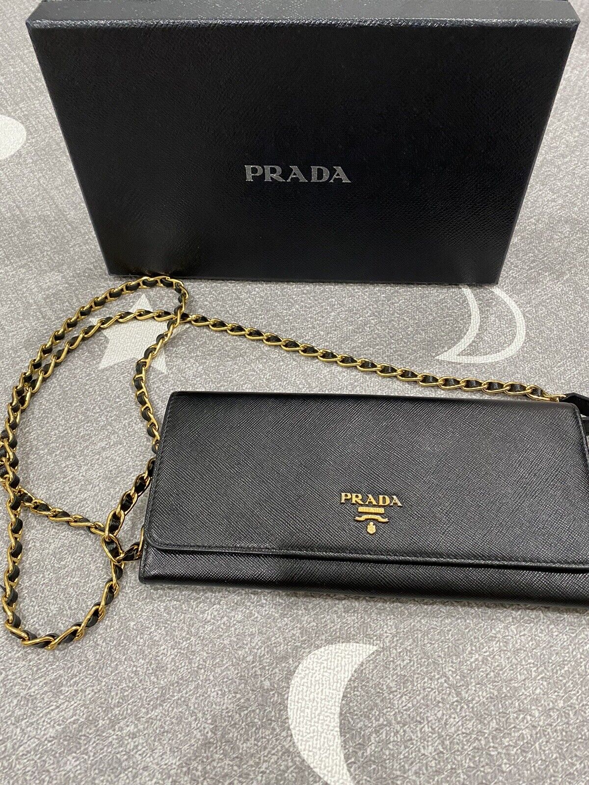 Prada Saffiano Black Wallet on Chain