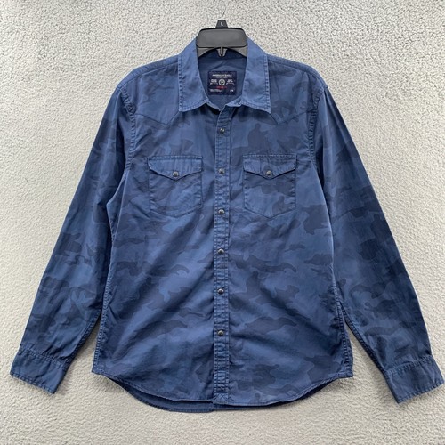 American Eagle Outfitters Button Up Shirt Men’s L Blue Camouflage Long Sleeves