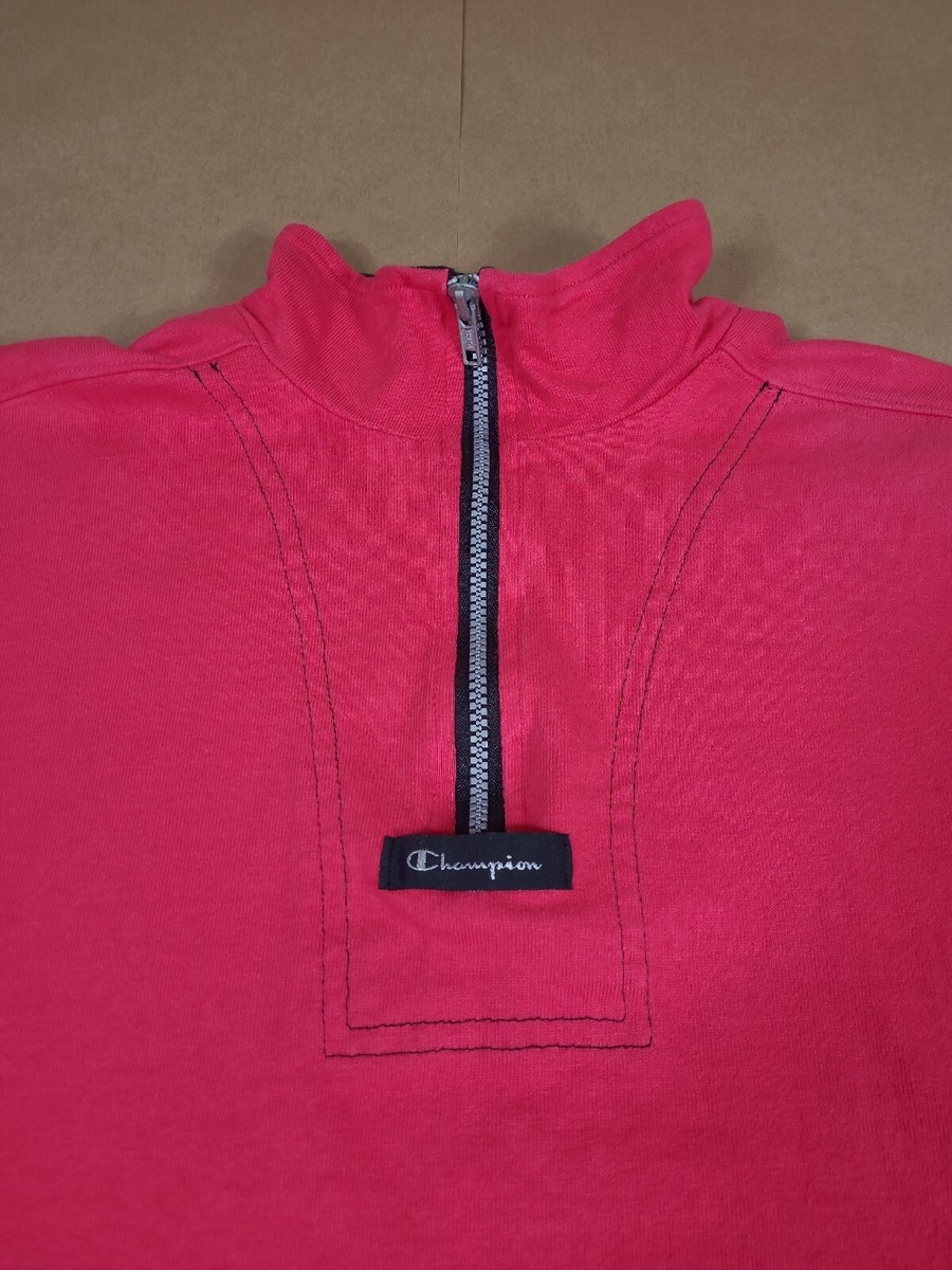 Vintage Champion 1/4 Zip long sleeve t shirt red salmon USA