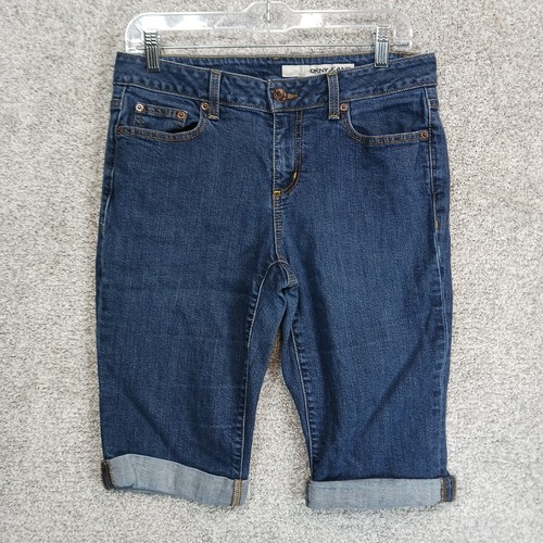 DKNY Jeans Womans size 10 Long Jean shorts 5 pockets Cuffed legs