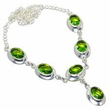 Green Peridot Gemstone Handmade 925 Sterling Silver Jewelry Necklaces Sz 18"