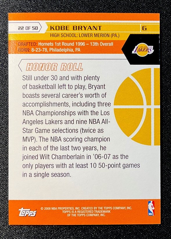 Kobe Bryant 2008-09 Topps 50th Anniversary 22 of 50 Lakers NBA HOF Yao Ming ðð | eBay