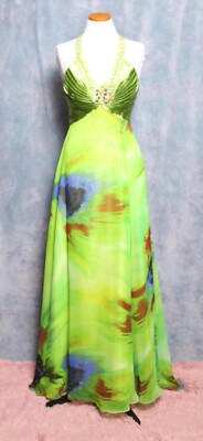 RIVA DESIGNS APPLE GREEN CHIFFON SATIN BEADED GEMS PROM FORMAL GOWN DRESS  10 | eBay