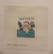 needlepoint canvas, Patti Mann, Square, Wanted Santa,18ct, 4x4"