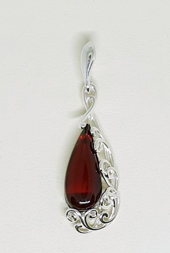Baltic Amber-Pendant-Cherry/Dark Cognac-925 Sterling Silver - Picture 2 of 11