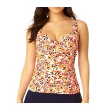 Anne Cole Retro Twist Front Underwire Tankini Swim Top Floral Orange 32C/34B