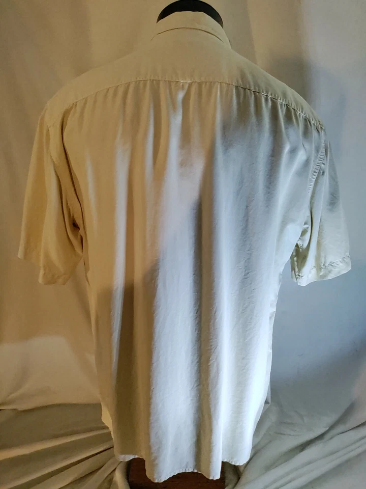 Hombres Birmania Bibas Marfil Seda Botón Delantero Manga Corta Informal Vestido Camisa XL COMO NUEVO Foto 3 de 4