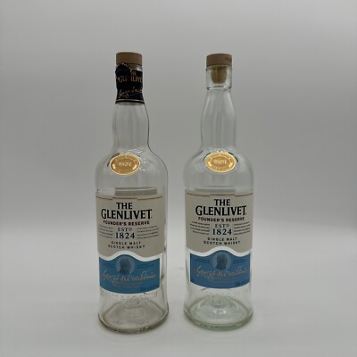 Set Of 2 The Glenlivet Founders Reserve Single Malt Scotch Empty Bottles Oak