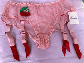 Agent Provocateur CHERRY 🍒 suspender big briefs L sheer pink NEW nylon vintage