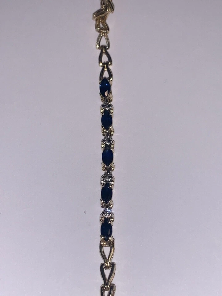7Ct Marquise Cut Blue Sapphire Vintage Tennis Bracelet In 14K Yellow Gold Finish - Image 4 of 4