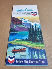 1965 CHEVRON STANDARD WESTERN CANADA ROAD MAP GASOLINE OIL BRITISH COLUMBIA