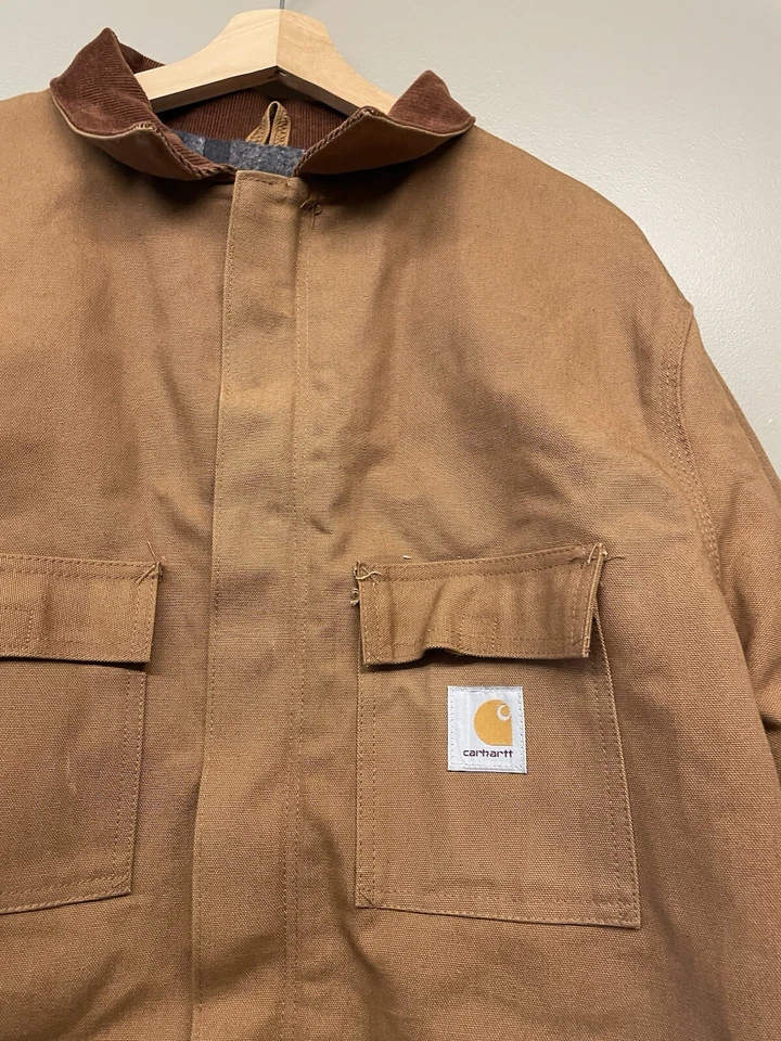 Vintage USA Carhartt C04 Bomber Jacket Wool Lined Brown Cotton Size 50 Preowned - Image 2 of 4