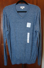 Men's Croft  Barrow Easy Care Blue Long Sleeve V Neck Sweater Size L NWT
