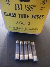 Five Bussmann AGC2 Buss AGC 2 250 Volt 2 Amp  Fast Acting Glass Fuses NEW