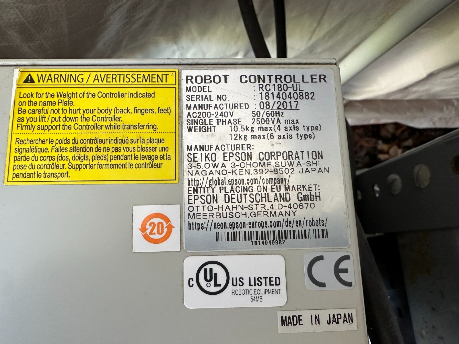 EPSON RC180 ROBOT CONTROLLER ONLY 2 LEFT