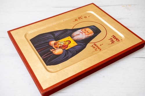 Icono Bizantino de San Porfirio Hecho a Mano Hoja de Oro Fondo Icono Griego - Imagen 3 de 9