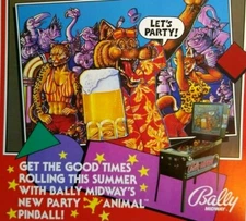 Party Animal Pinball Flyer Original Game Art Vintage Retro Promo 1987 