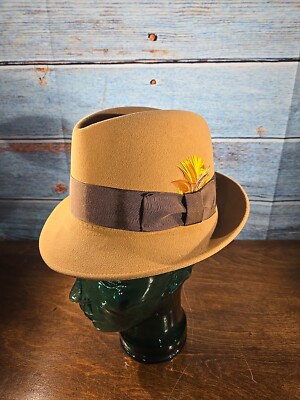 Vintage Dynafelt Fedora, Tan, Size 6 3/4, 54cm. Excellent Condition. Item 001