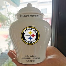 Ceramic Medium Urn   Pittsburgh Steelers Football Theme, Custom Text