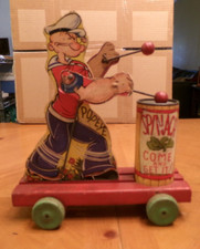 VERY RARE FISHER PRICE PULL TOY # 488 POPEYE SPINACH EATER DRUMMER 1939 - 1940