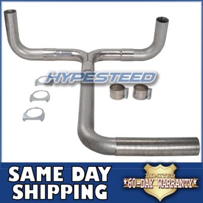 Chrome Stainless Steel 4'' Universal T Pipe Kit Dual Smoker Exhaust Stack System