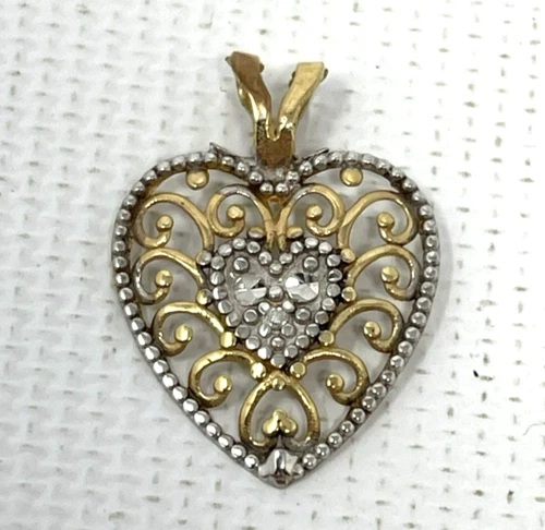 JCM Jacmel Mauritius 10k Gold Heart Pendant Charm Filigree