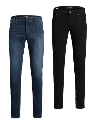 Jack & Jones Mens New Slim Fit Denim Button Fly Stretch Jeans Glen Blue Black