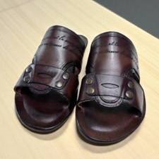 Leather Italian Sandals Mens Brown Genuine Leather Slip on Shoes Handmade Giulio