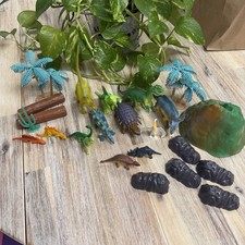 13 Dinosaur Plastic Figures  Toys Lot Rocks Logs Trees