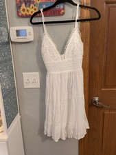 Boho Casual Cutie Linen Skater Dress White Small Boho Rodeo Lace Lined