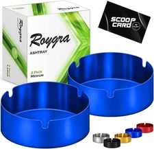 roygra Ashtray 2 Pack, Stainless Steel Ash Tray for Indoor or M-3.15in, Blue 