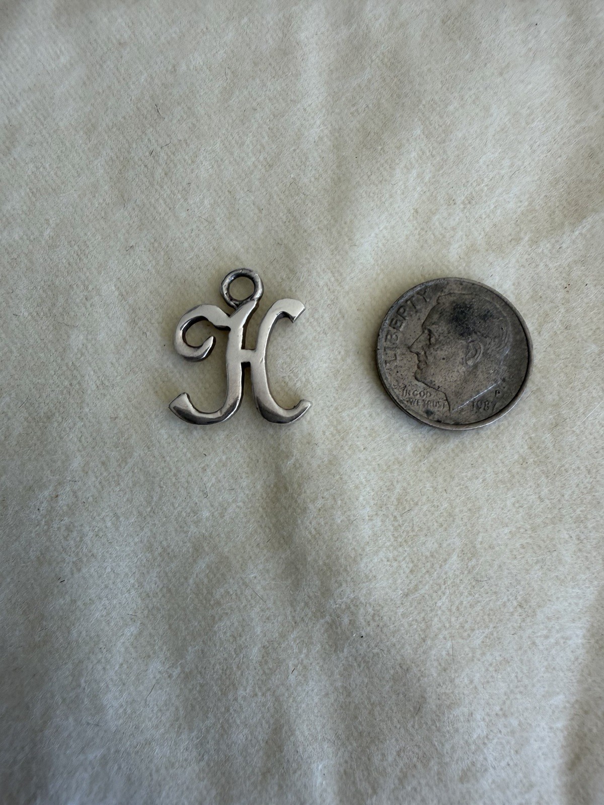 Script Letter H Initial Charm Silver Monogram Pen… - image 3
