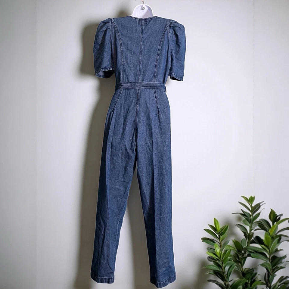 Jessica Simpson Jumpsuit - Size M. Denim. Puff Sleeves. Scoop Neckline. - Image 4 of 4