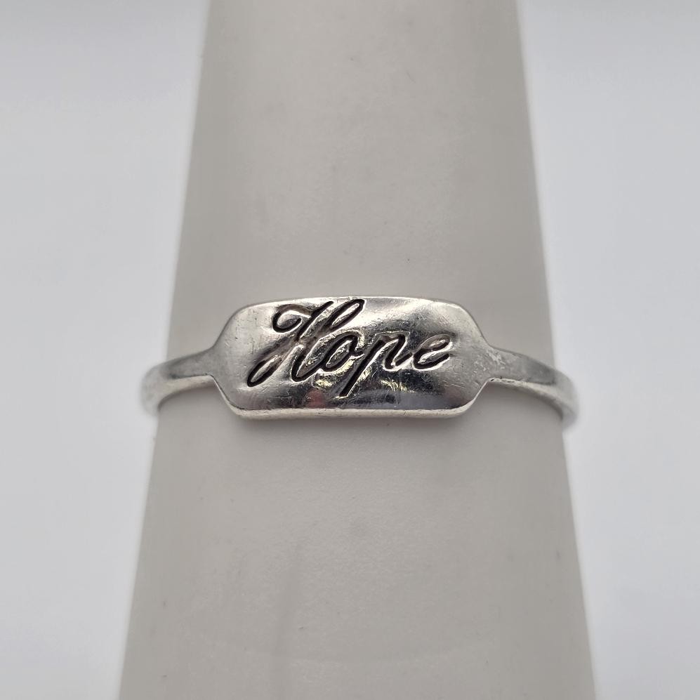925 Sterling Silver HOPE Cursive Script Signet Ri… - image 1