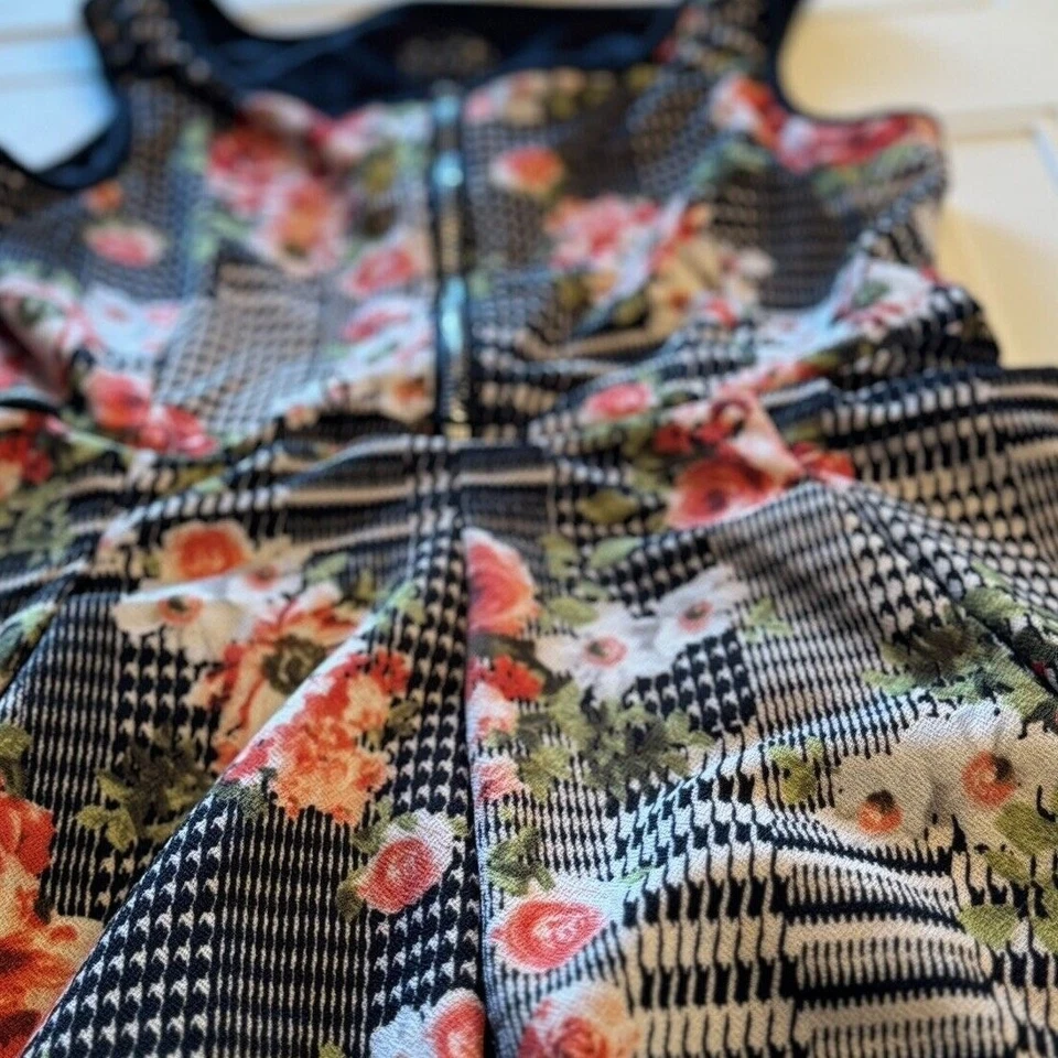 Pippa and Julie Black Plaid Rose Floral Print Dress Big Girls Size 14 - Image 2 of 4
