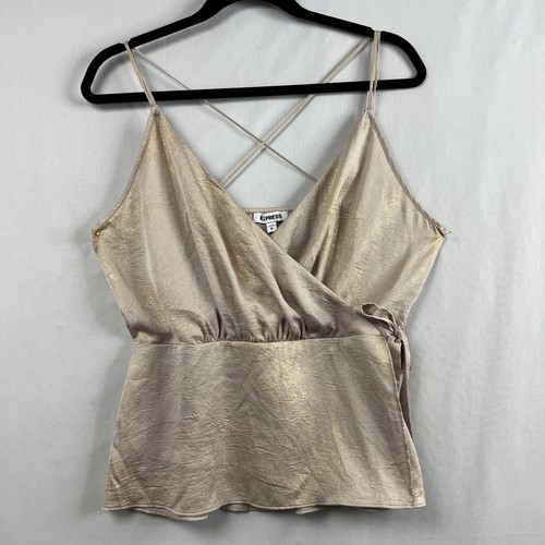 Express Tanktop Damen Größe Medium Faux Wickeloptik Gold Schimmer V-Ausschnitt Trägertop
