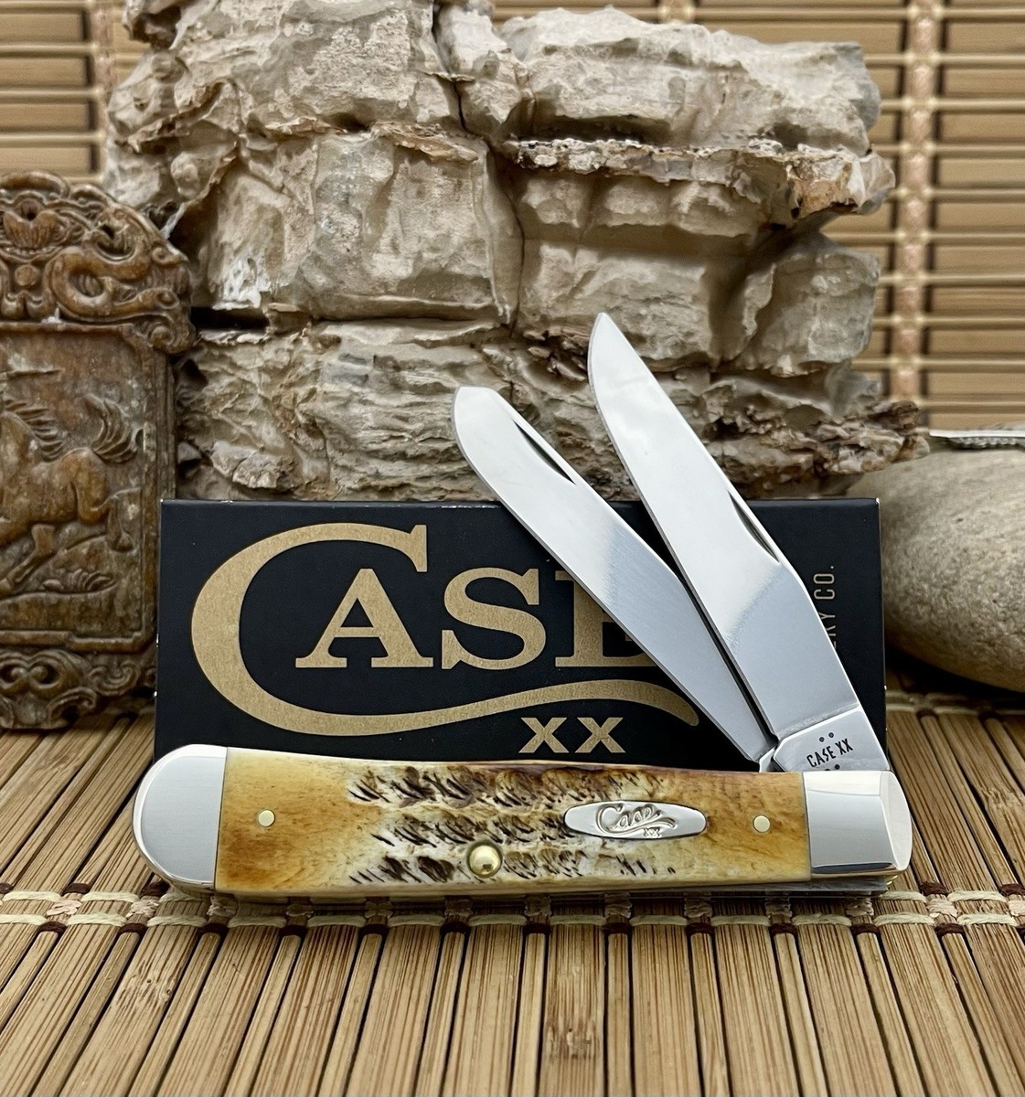 Case XX USA 6.5 Burnt Bone Stag 65345 Stainless Trapper w/Pocket