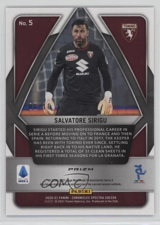 2020 Panini Chronicles Spectra Serie A Blue Mojo Prizm /16 Salvatore Sirigu #5 - Image 2 of 2