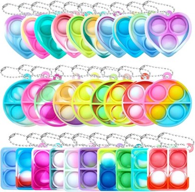 30 Stück Mini Silikon Schlüsselanhänger, Pop Push It Fidget Toy, Schlüsselbund