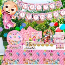 COCOMELON Girl Birthday Party Decoration Balloon Cupcake Banner Tablecloth Plate