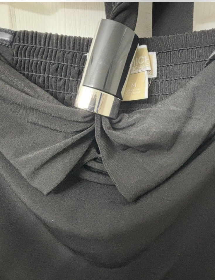 Michael Kors Vestito Maxi Donna Medio Nero Halter Lungo Senza Maniche Nuovo con etichette